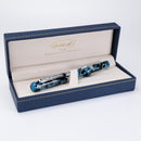 Conklin Mark Twain Crescent Blue Array with Chrome Fountain Pen - Pen Displayed In Case | EndlessPens