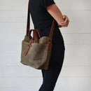 Peg and Awl Waxed Canvas Tote Bag - Moss - On The Shoulder Of A Person