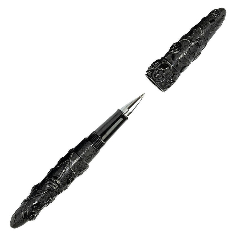 BENU Skulls And Roses Crow Rollerball Pen - Cap and Nib