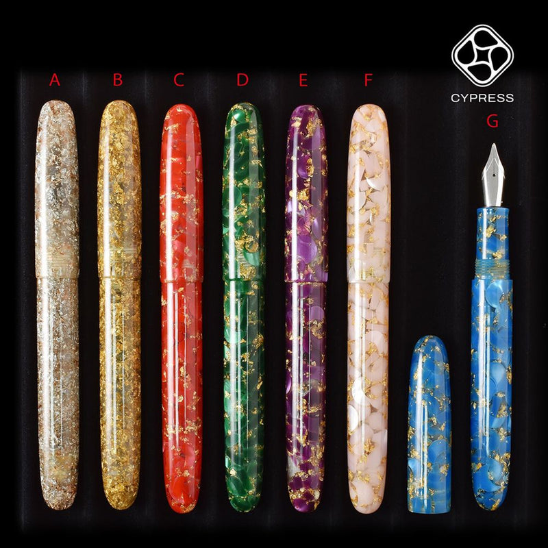 CYPRESS Fountain Pen - Acrylic - Sparkling Colors Gold Foil