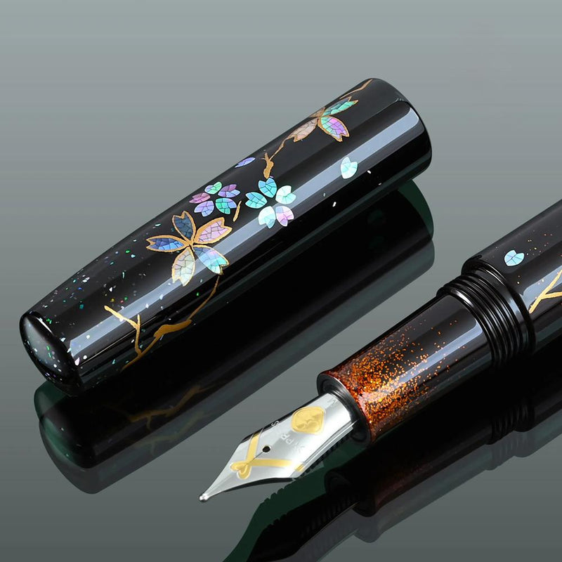 CYPRESS Eggshell and Raden Petals in the Spring Haze Fountain Pen - Pen and Cap with Nib Exposed | EndlessPens