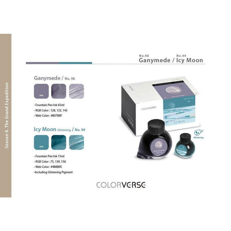 Colorverse Season 8 - The Grand Expedition Ink Bottle (65ml+15ml) - No.98/99 Ganymede & Icy Moon Glistening (Specifications)