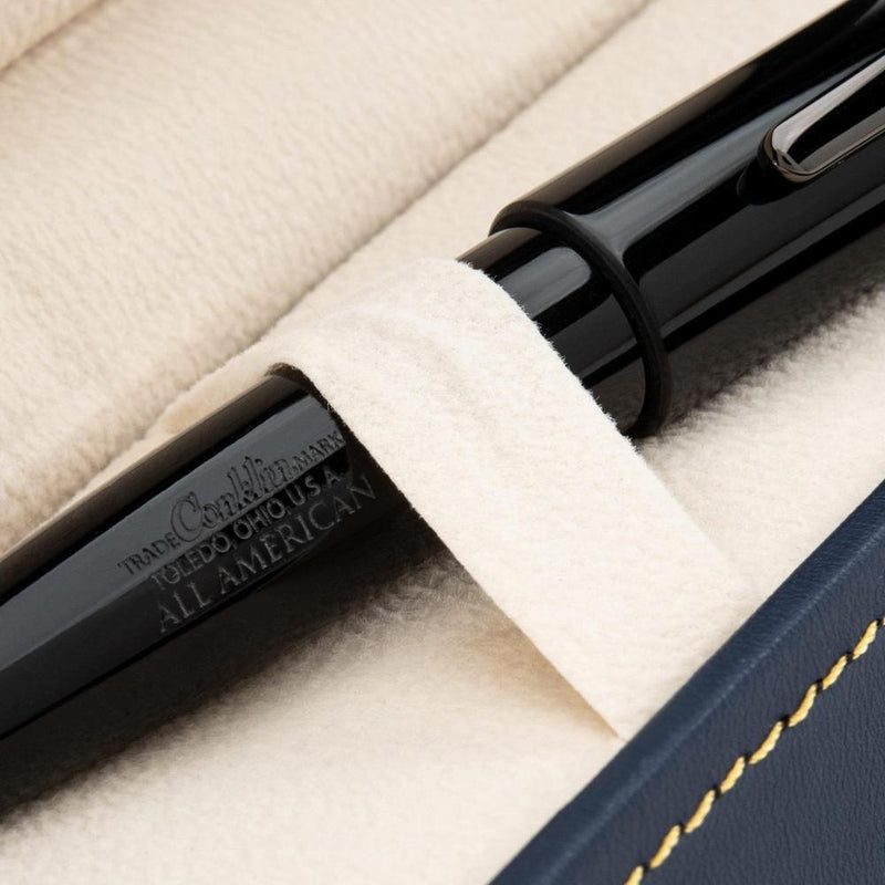 Conklin All American Raven Black Ballpoint Pen - Pen In Case On White Background | EndlessPens