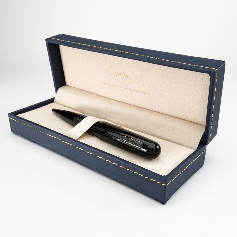 Conklin All American Raven Black Ballpoint Pen - Pen Displayed In Case On White Background | EndlessPens