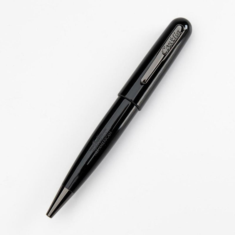 Conklin All American Raven Black Ballpoint Pen - Pen Leaning Left On White Background | EndlessPens