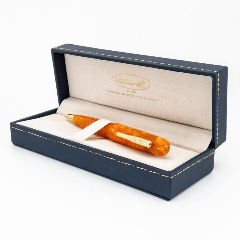 Conklin All American Sunburst Orange Ballpoint Pen - Pen Displayed In Case On White Background | EndlessPens