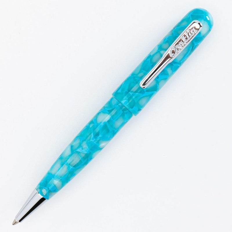Conklin All American Turquoise Serenity Ballpoint Pen - Pen Leaning Left on White Background | EndlessPens