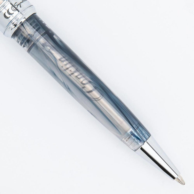 Conklin Symetrik Blue Supernova Ballpoint Pen - Pen Leaning Right on White Background | EndlessPens