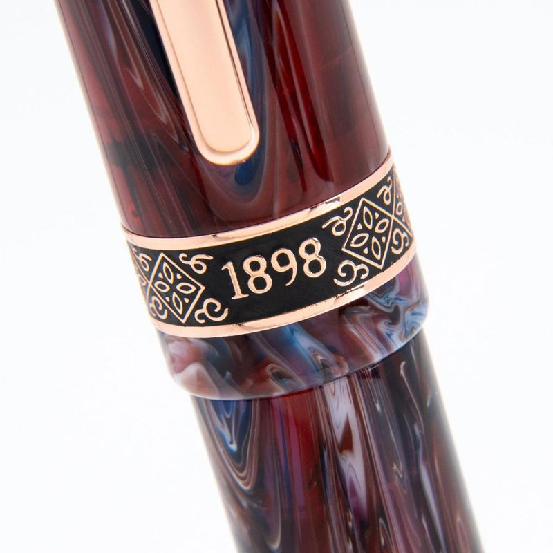 Conklin 1898 Misto Resin Purple Fountain Pen (14K Gold) - Cap Cover Markings Close Up View | EndlessPens