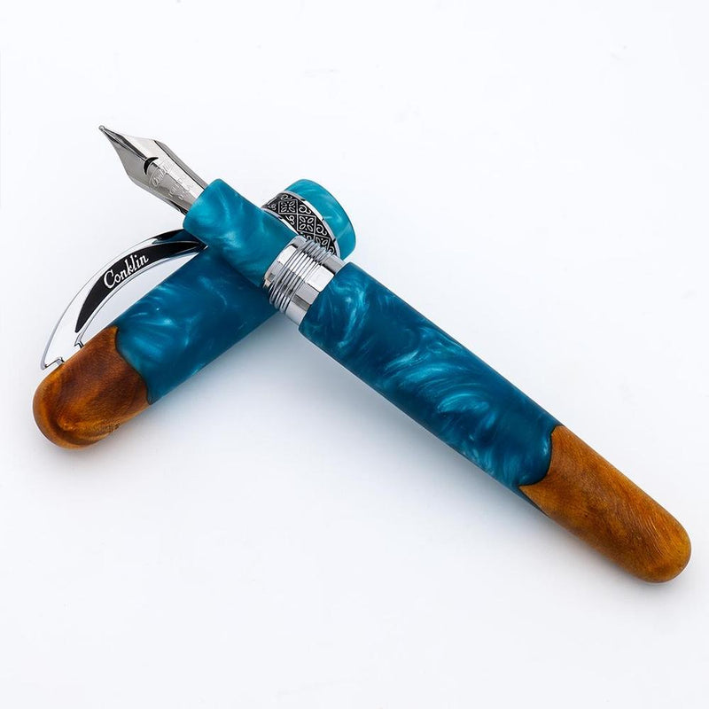 Conklin 1898 Spectra Fusion Blue Fountain Pen - Pen Without Cap Cover Crossed | EndlessPens