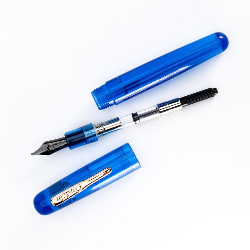 Conklin All American Demo Blue Fountain Pen - Pen Disassembled on White Background | EndlessPens