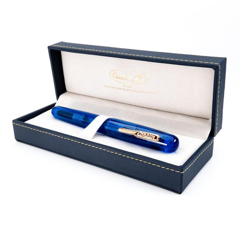 Conklin All American Demo Blue Fountain Pen - Pen Displayed In Case on White Background | EndlessPens
