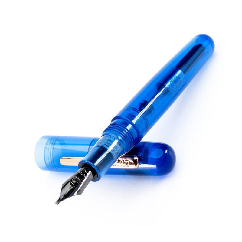Conklin All American Demo Blue Fountain Pen - Pen and Cap Cover on White Background | EndlessPens