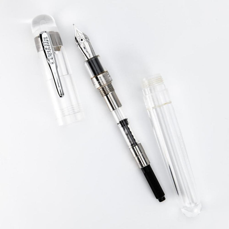 Conklin All American Demo Clear Fountain Pen - Pen Disassembled on White Background | EndlessPens