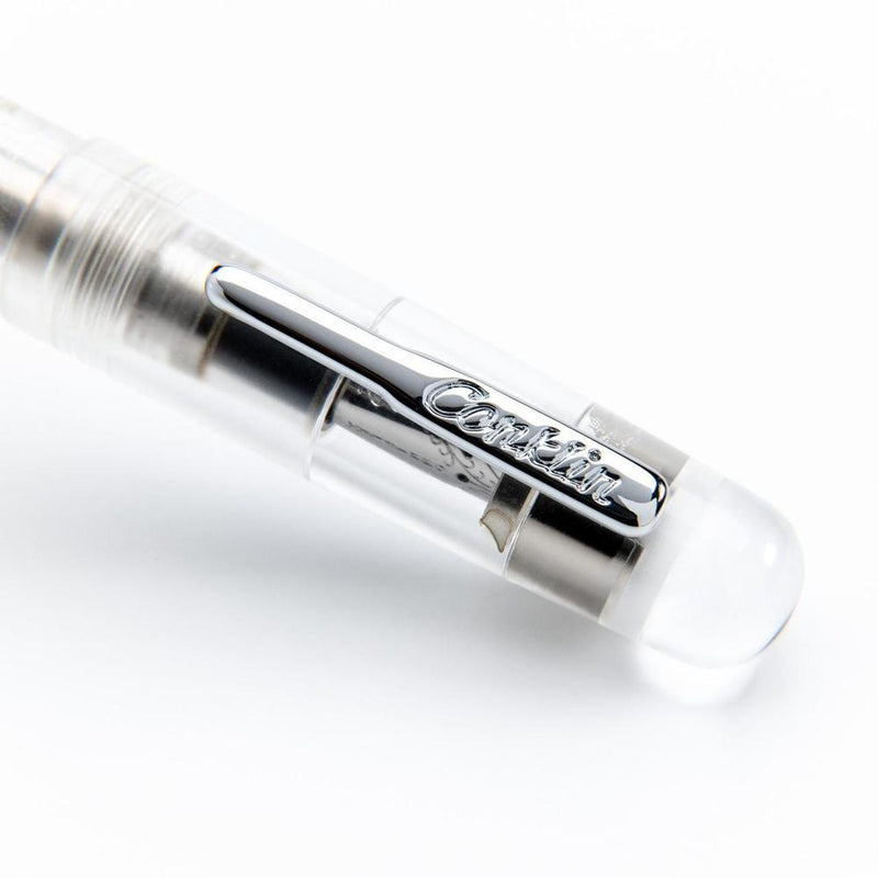 Conklin All American Demo Clear Fountain Pen - Pen Branding on Trim on White Background | EndlessPens