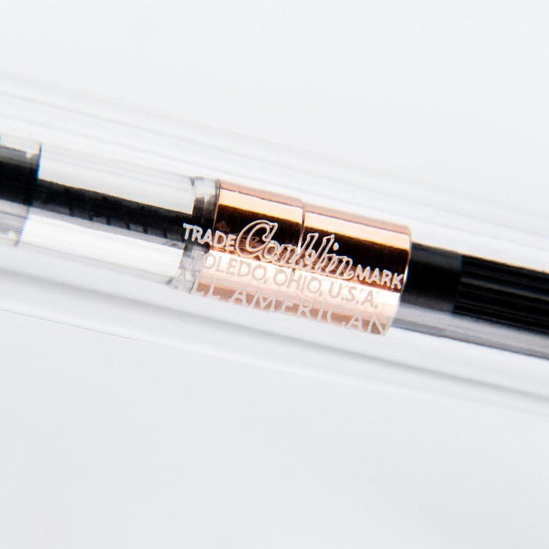 Conklin All American Demo Rosegold Fountain Pen - Pen Brand Marking Close Up | EndlessPens