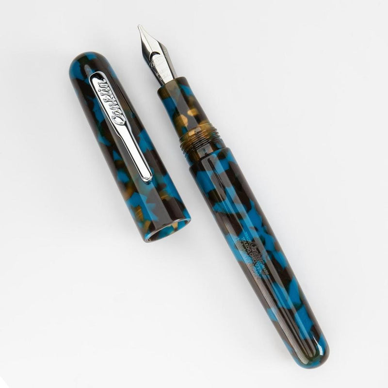 Conklin All American Southwest Turquoise Fountain Pen - Pen and Cap Cover Exposing Nib on White Background | EndlessPens