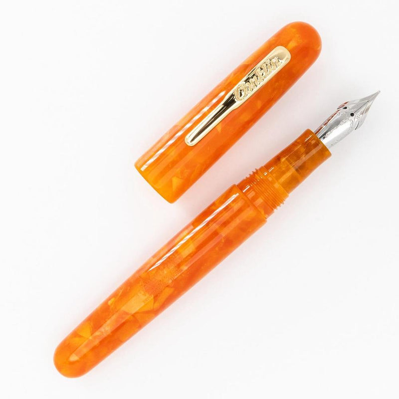 Conklin All American Sunburst Orange Fountain Pen - Pen and Cap Cover Detached On White Background | EndlessPens