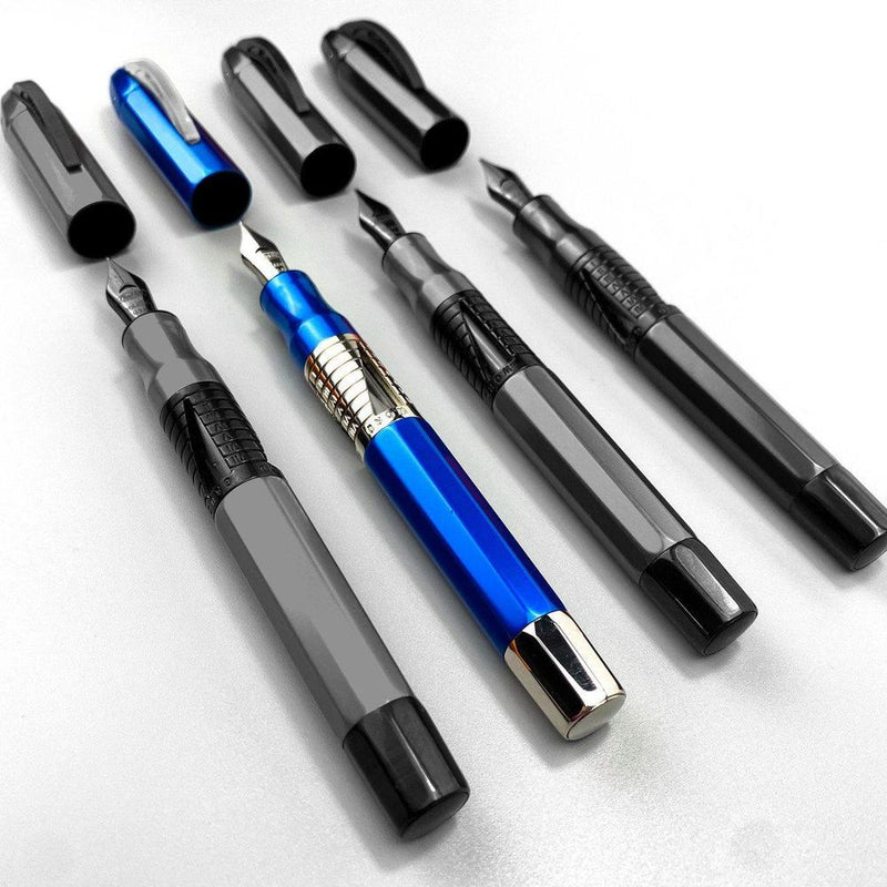 Conklin Classic Nozac 125 Anniversary Blue / Chrome Trim Fountain Pen - Four Pens with Nibs Exposed | EndlessPens