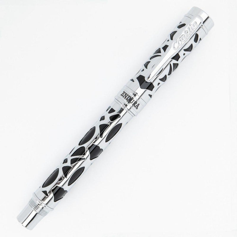 Conklin Endura Deco Crest Black Fountain Pen - Pen Pointing Right on White Background | EndlessPens