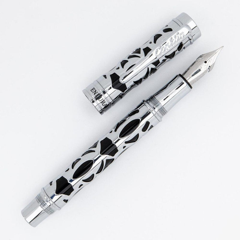Conklin Endura Deco Crest Black Fountain Pen - Pen with Nib Exposed | EndlessPens