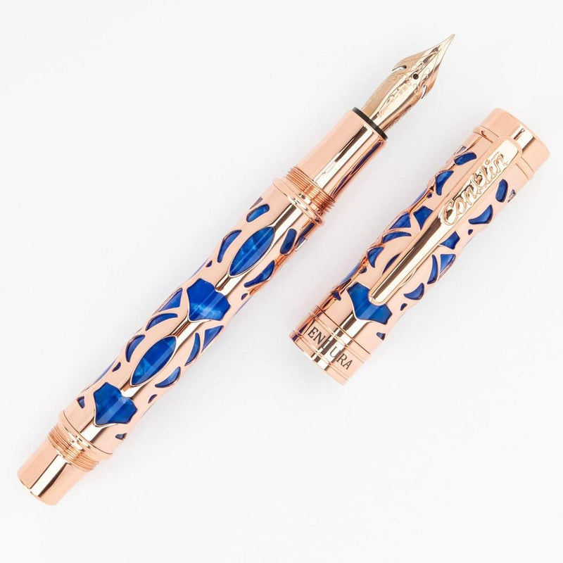 Conklin Endura Deco Crest Blue Fountain Pen - Pen and Cap Cover | EndlessPens