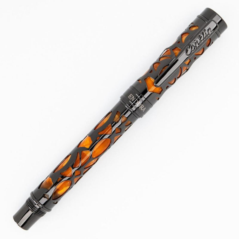 Conklin Endura Deco Crest Orange Fountain Pen - Pen with Cap Cover on White Background | EndlessPens