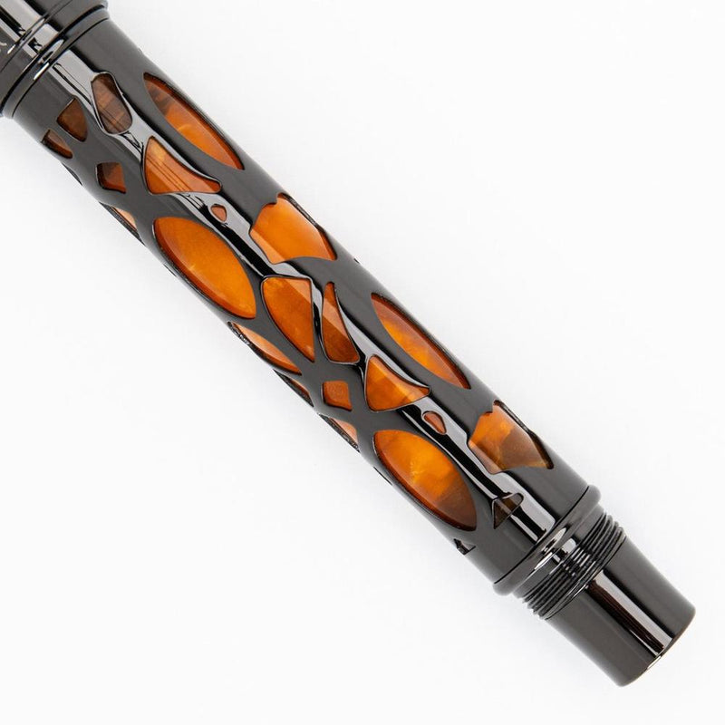 Conklin Endura Deco Crest Orange Fountain Pen - Pen Leaning Right on White Background | EndlessPens