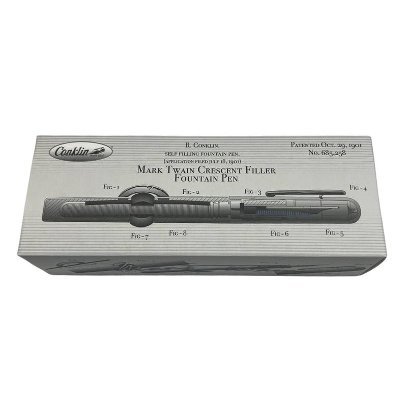 Conklin Mark Twain Crescent Blue Array with Chrome Fountain Pen - Pen in Box | EndlessPens