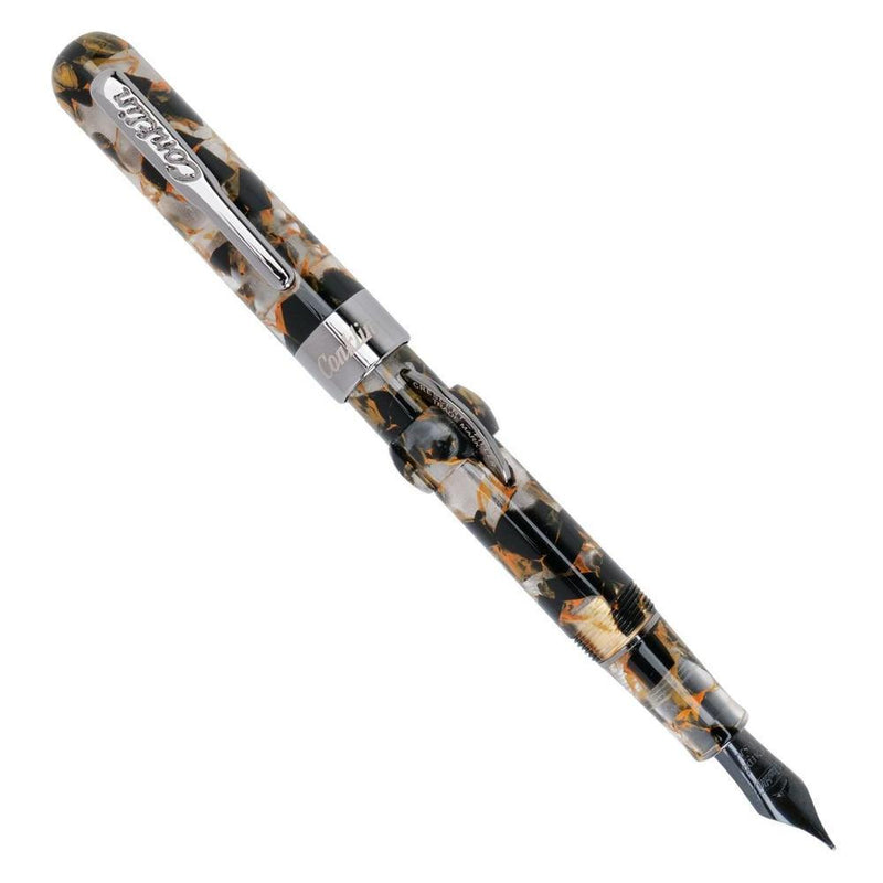 Conklin Mark Twain Crescent Orange Medley with Gunmetal Fountain Pen - Pen with Nib Exposed | EndlessPens