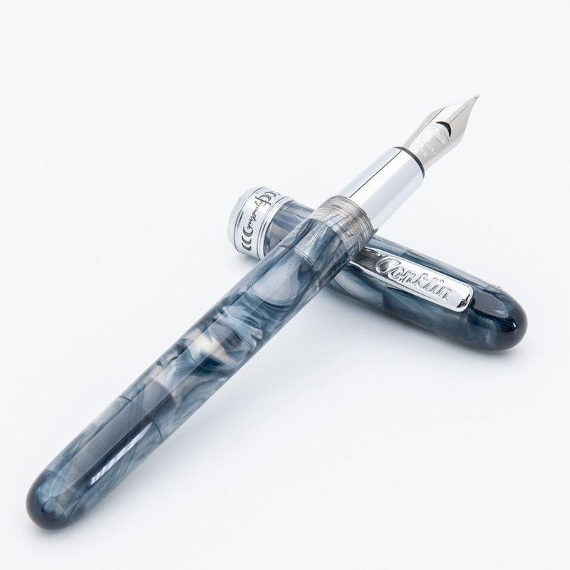 Conklin Symetrik Blue Supernova Fountain Pen - Pen and Cap Cover On White Background | EndlessPens