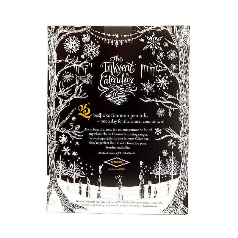 Diamine The Inkvent Calendar Black Edition Ink Set - Back Portion Of Box Package | EndlessPens