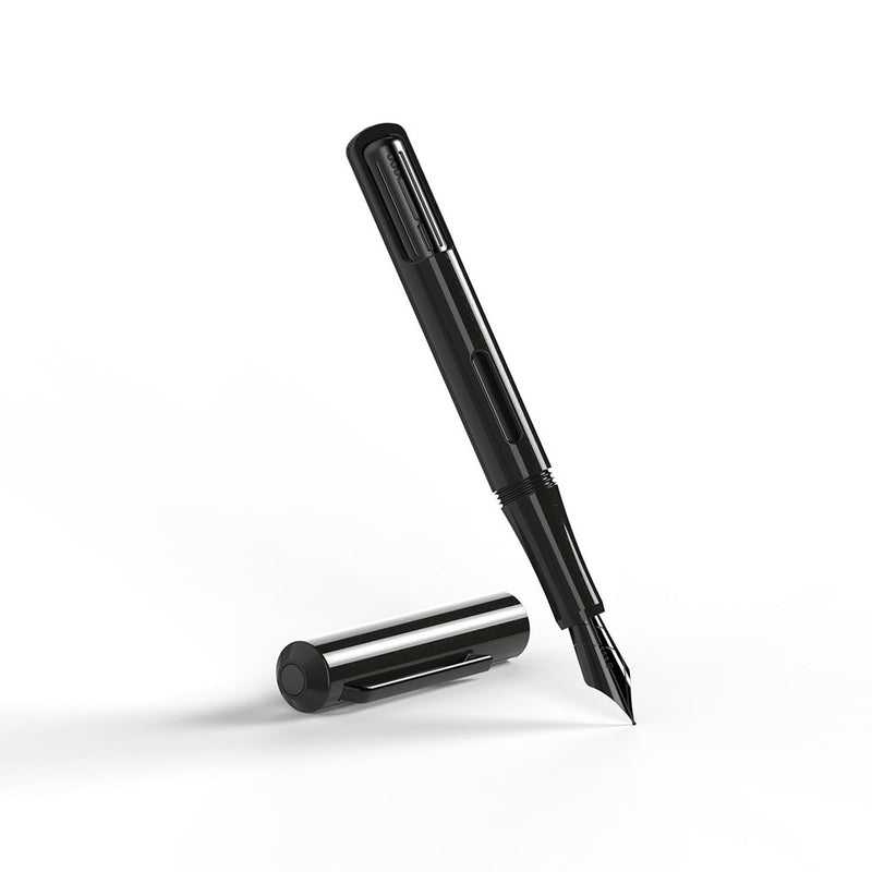 Endless Stationery Captiva Fountain Pen - Stealth Angled To The Left With Cap Cover Detached | EndlessPens