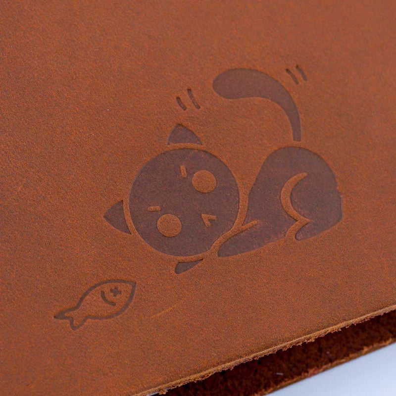 Endless Stationery Explorer Leather Large Grumpy Kitty Notebook - Cat and Fish