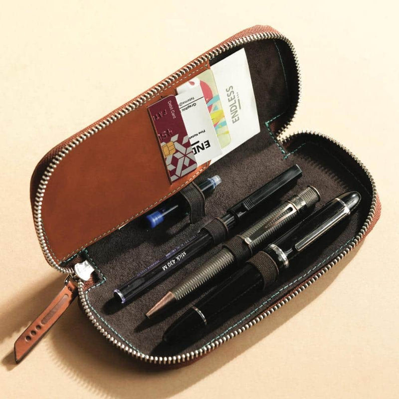Endless Stationery Companion Pouch 3 Slot Pen Case (with 3 pens and an extra refill cartridge) 