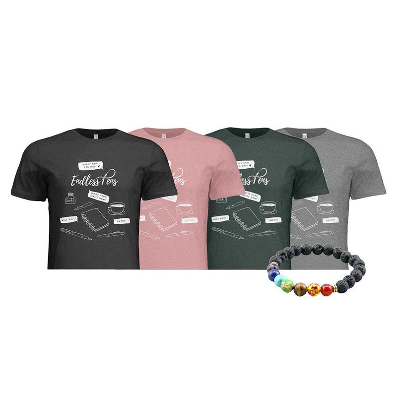 EndlessPens Write Here, Write Now T-Shirt - A Group Of T-Shirts With A Bracelet | EndlessPens