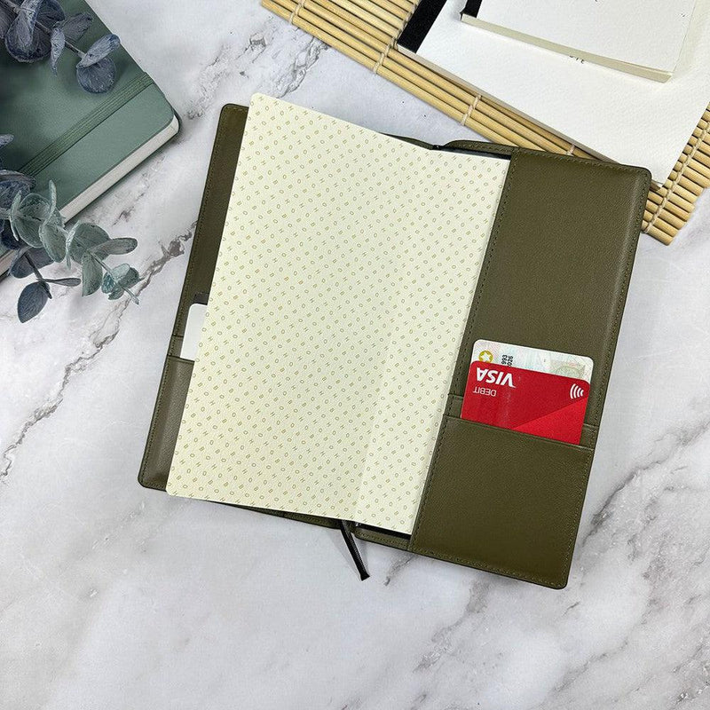 Girologio Hobonichi Weekly Notebook Cover - Olive Green Fully Open With Cards | EndlessPens