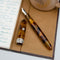 Kilk Tortoise Baroque Fountain Pen - Notebook, Coffee, and Fountain Pen with Nib Exposed
