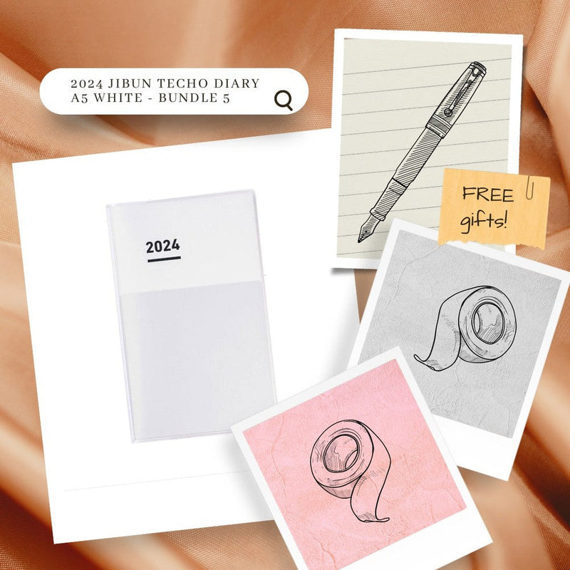 Kokuyo Jibun-Techo Diary A5 White - Bundle 5 - Free Gifts