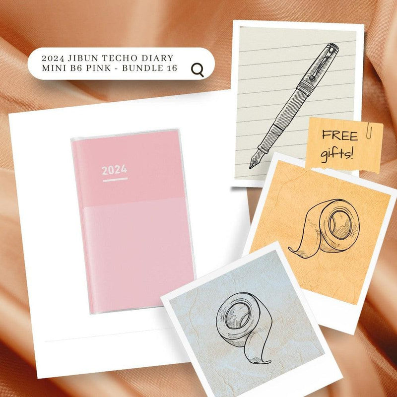 Kokuyo Jibun-Techo Diary Mini B6 Pink - Bundle 16 - Free Gifts
