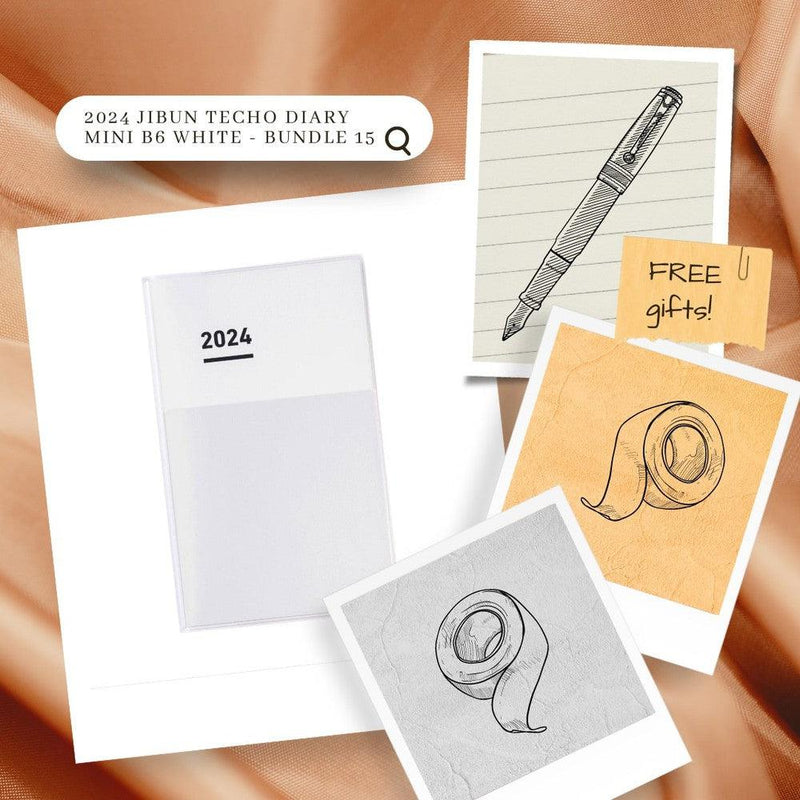 Kokuyo Jibun-Techo Diary Mini B6 White - Bundle 15 - Free Gifts