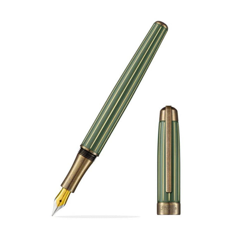 Laban Antique II Fountain Pen (2024 Colors) - Green Pen With Nib Exposed On White Background | EndlessPens