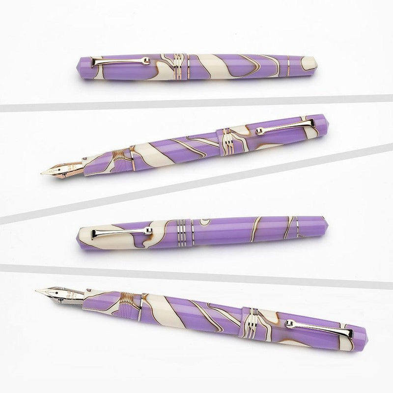 Leonardo Momento Zero Nuvola Lilac Fountain Pen (14K Gold) - Four Pens On White Background | EndlessPens