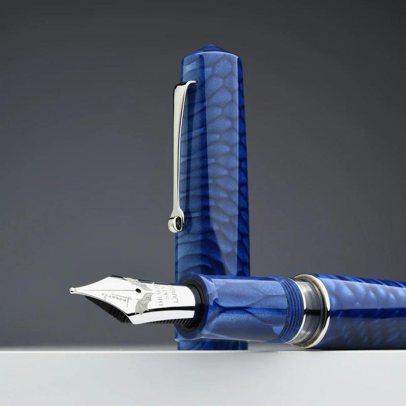 Leonardo Fountain Pen - Momento Zero Grande 2.0 - Dragon Skin Blue (8mm, Stainless Steel) - Special Edition (2025)