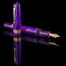Leonardo Momento Zero Grande Fioritura Viola Fountain Pen - Cap and Nib on Black Background