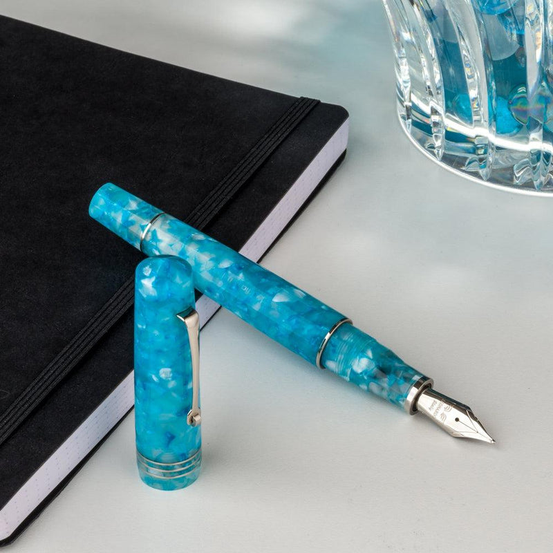 Leonardo Momento Zero Grande Stainless Steel Fountain Pen - Fior d'Acqua (Cap and Nib)