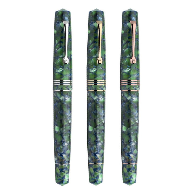 Leonardo Fountain Pen - Momento Zero (Stainless Steel) - Green / Blue Iride