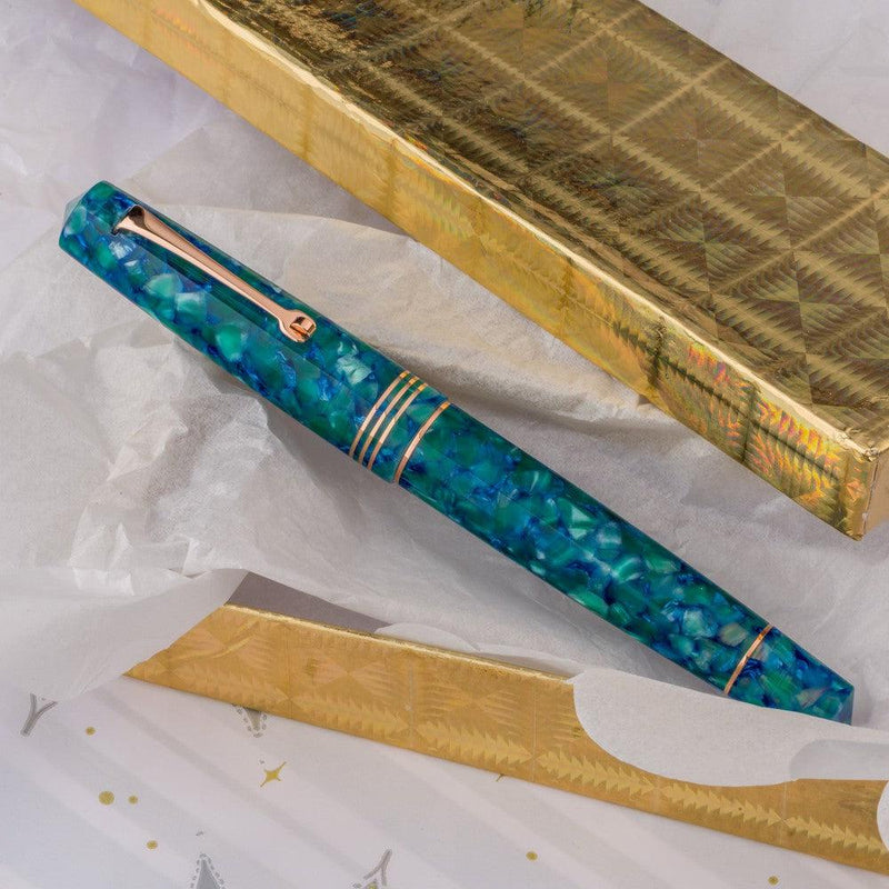 Leonardo Fountain Pen - Momento Zero (Stainless Steel) - Green / Blue Iride