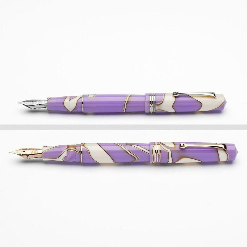 Leonardo Momento Zero Nuvola Lilac Fountain Pen (Stainless Steel) - Two Fountain Pens On White Background | EndlessPens