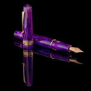 Leonardo Momento Zero Fioritura Viola Fountain Pen - Cap and Nib on Black Background